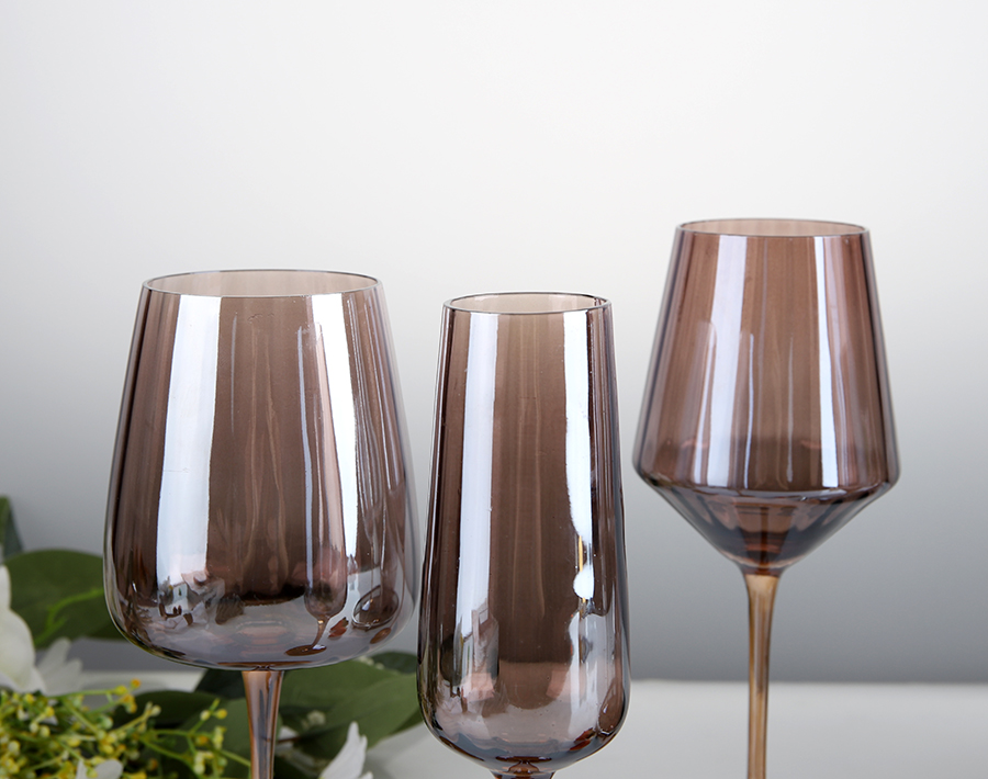 Luxury design glass stemware wine glass with ion-plating