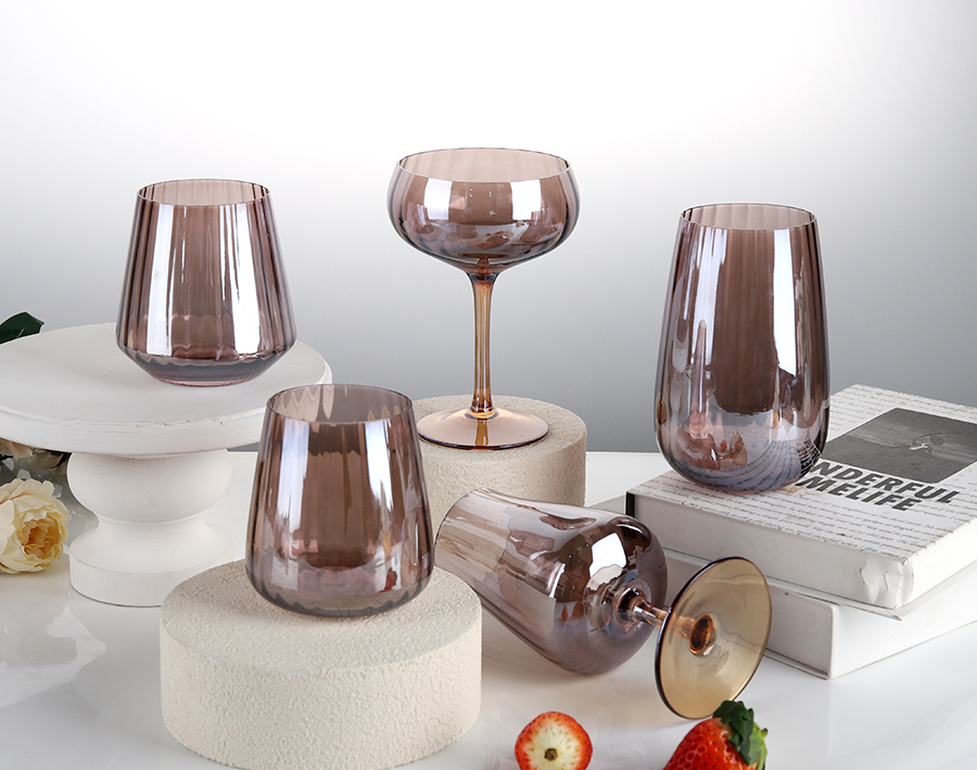 Glass steamware with sleek vertical ridges for gift