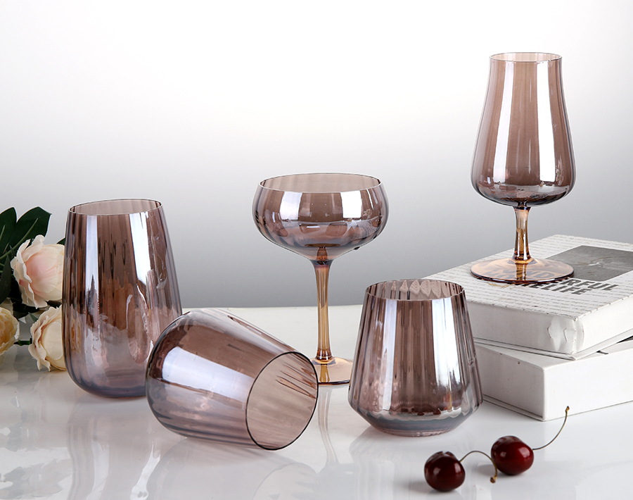 Glass steamware with sleek vertical ridges for gift