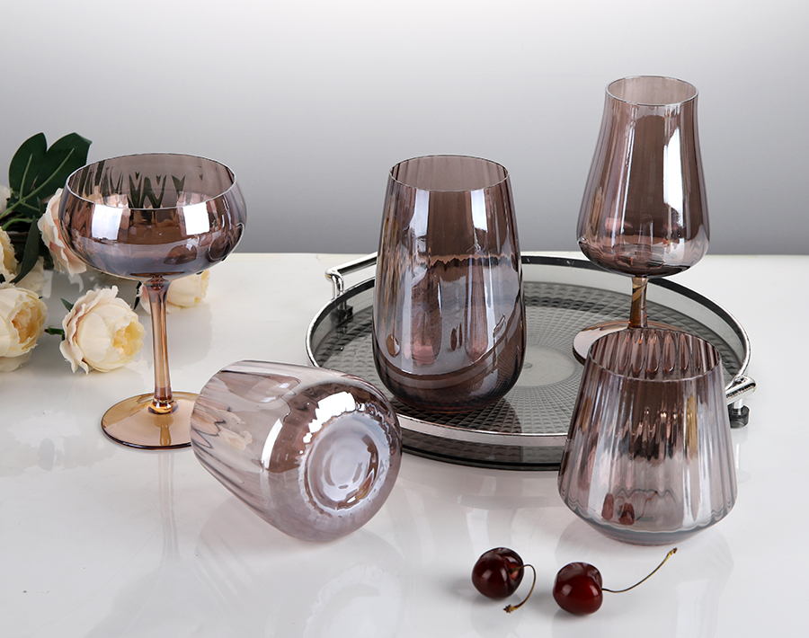 Glass steamware with sleek vertical ridges for gift