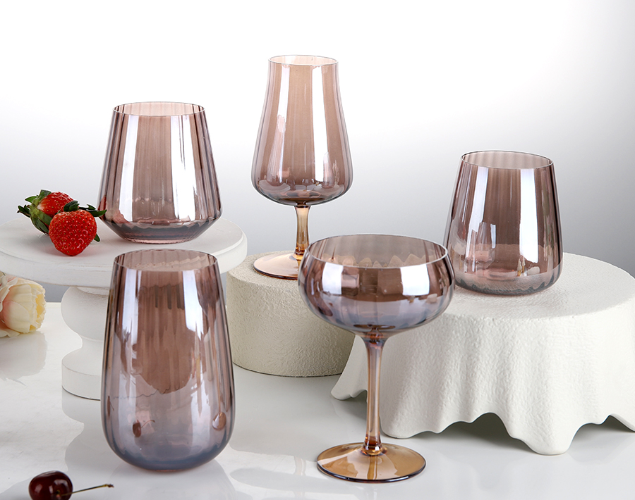 Glass steamware with sleek vertical ridges for gift