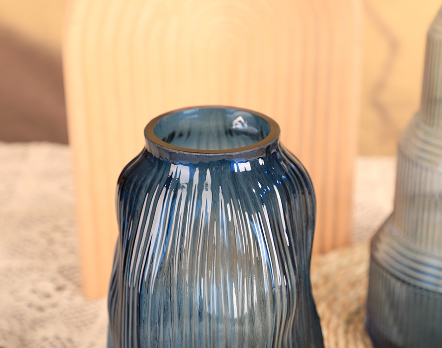 Trends solid color blue glass vase with unique design promotion