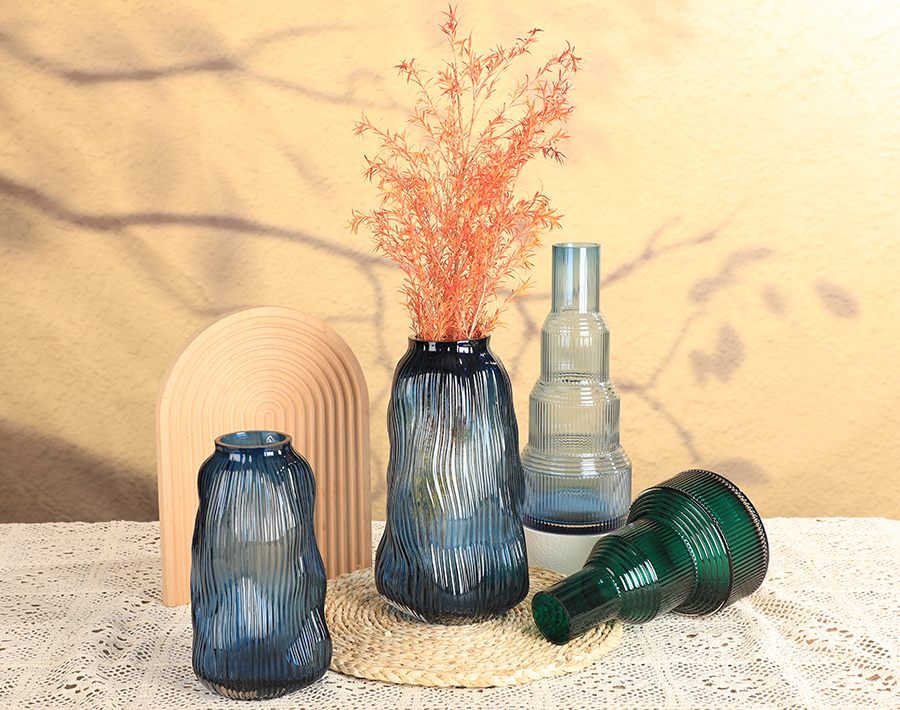 Trends solid color blue glass vase with unique design promotion